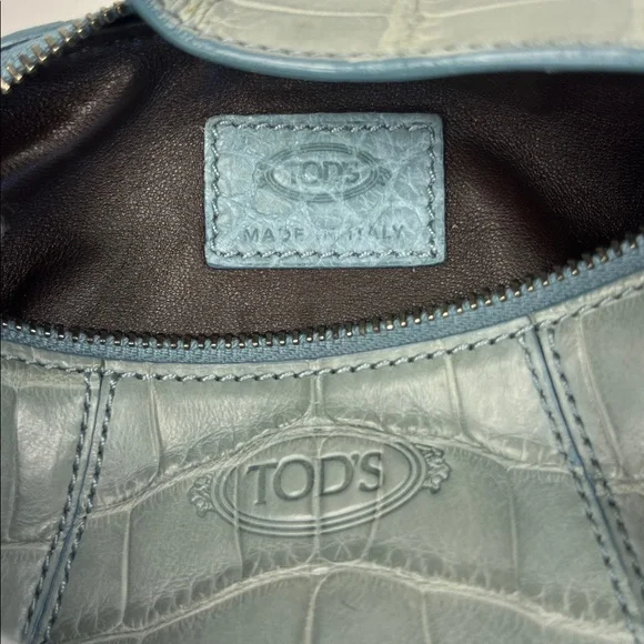 Auth. Tods Vintage Bamboo Barrel Mini Bag ~ in Blue Alligator 🐊 Skin Leather